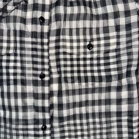 3.1 Phillip Lim Women's 100% Silk Gingham Check Short Sleeve Blouse Bow Size 6 - Picture 4 of 7